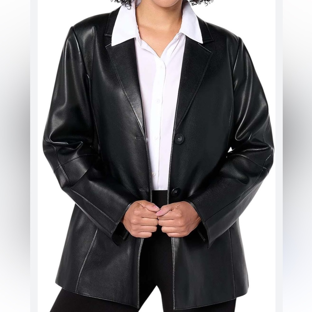 Dennis Basso | Luxe Faux A-Line Leather Jacket. NWOT. Chic. Relaxed fit. Pockets